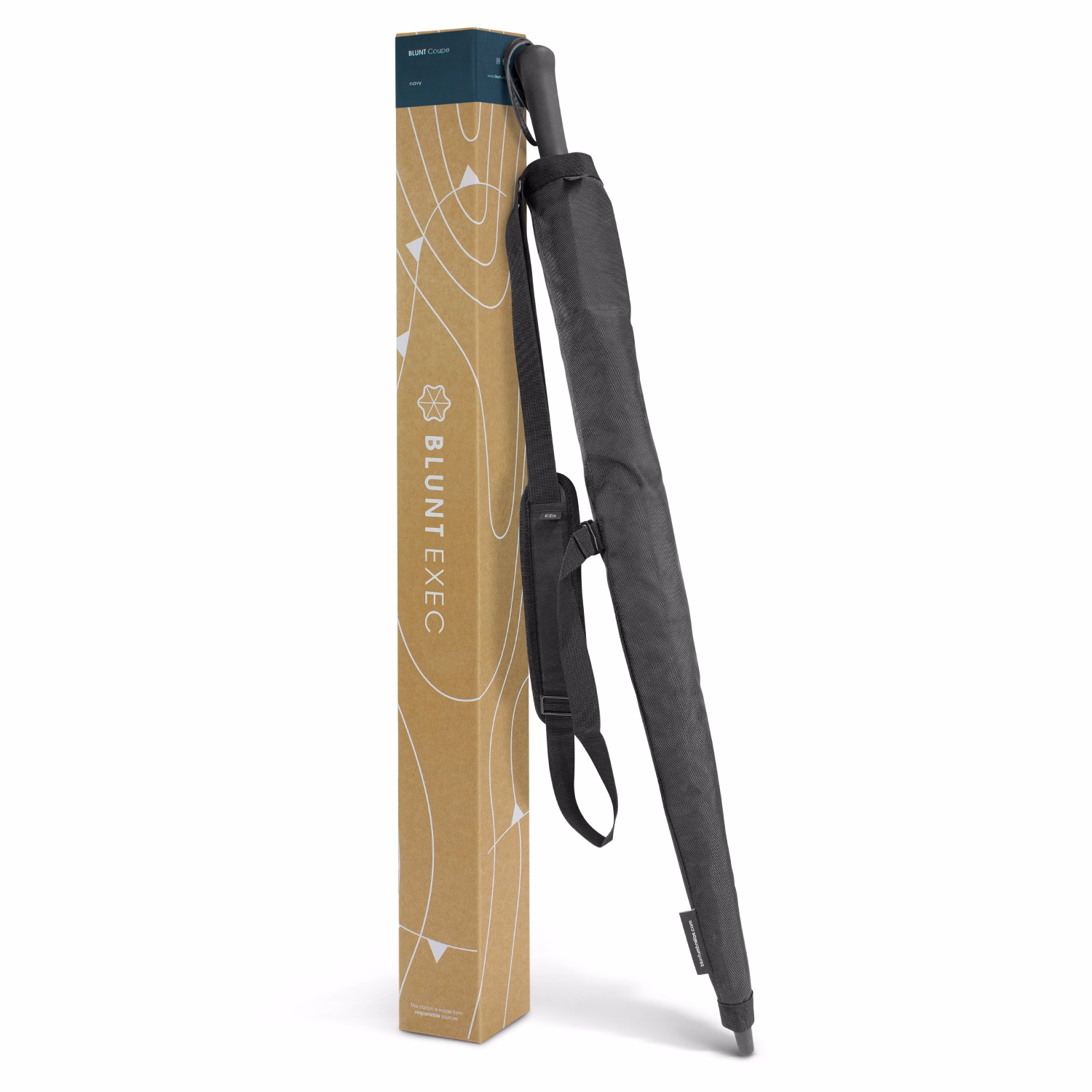 BLUNT Exec umbrella with matching sleeve presented beside branded gift box