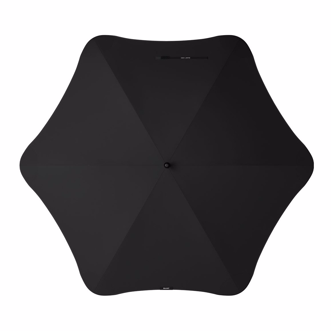 Top view of BLUNT Exec umbrella in ink black showing six-panel canopy