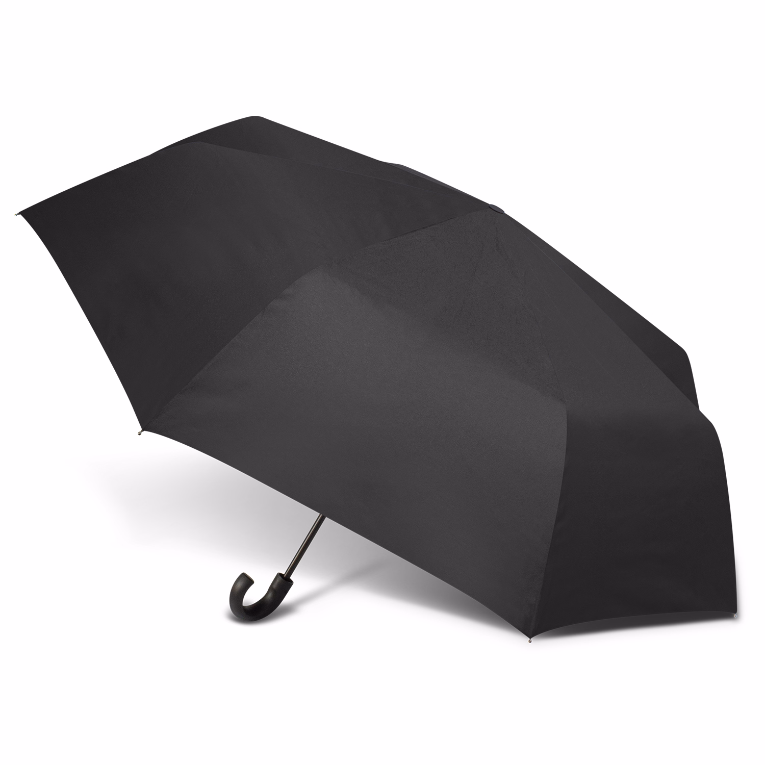 Colt umbrella in black with curved hook handle, open profile view