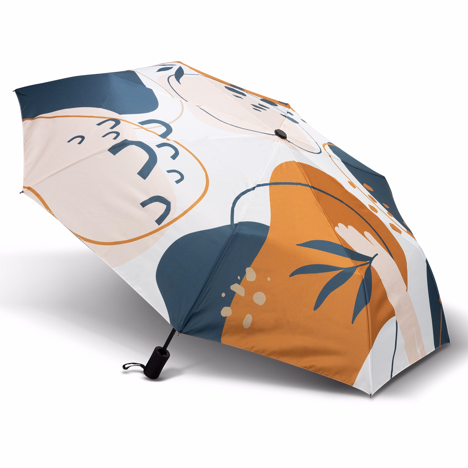 Full Colour Compact umbrella with custom edge-to-edge printed canopy artwork, open profile view