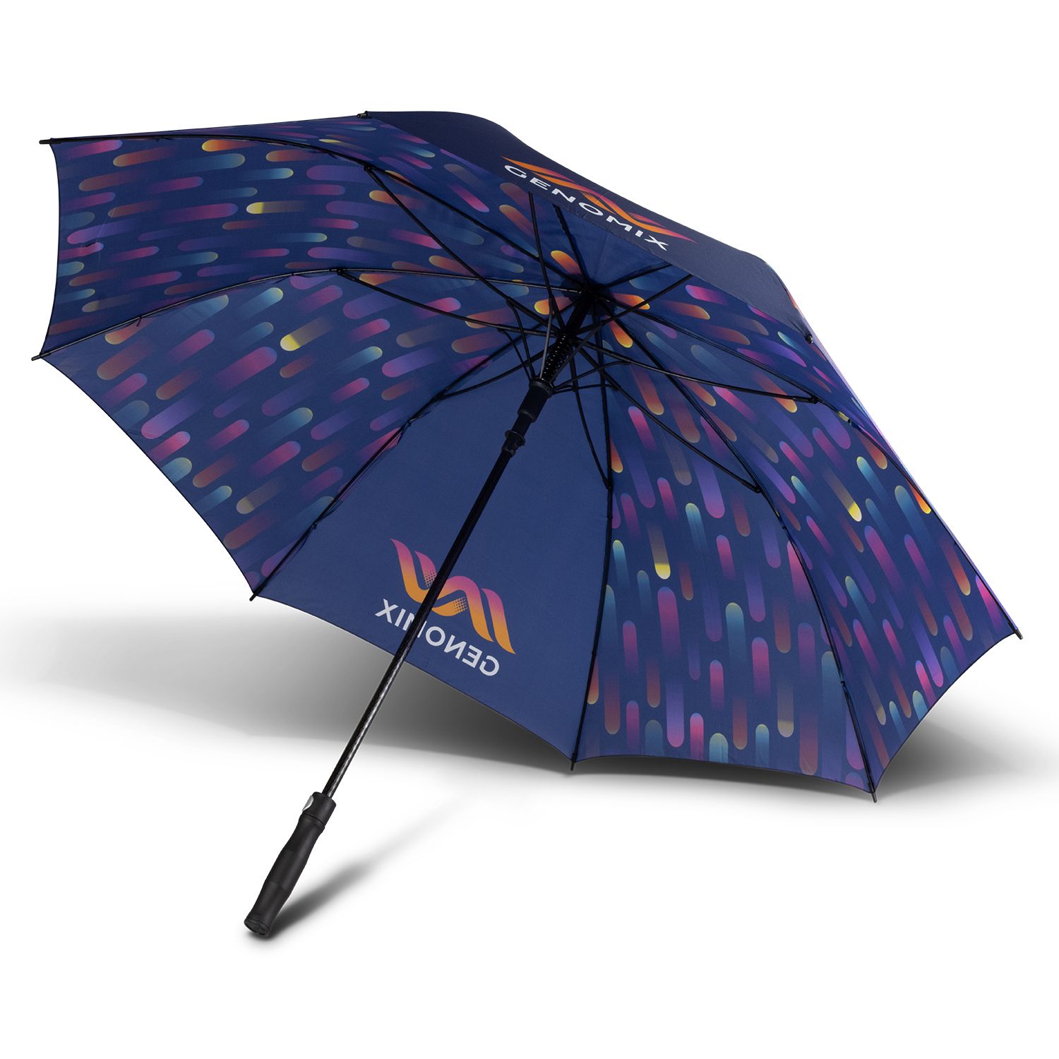 Full Colour umbrella with edge-to-edge custom printed canopy artwork, open underside view