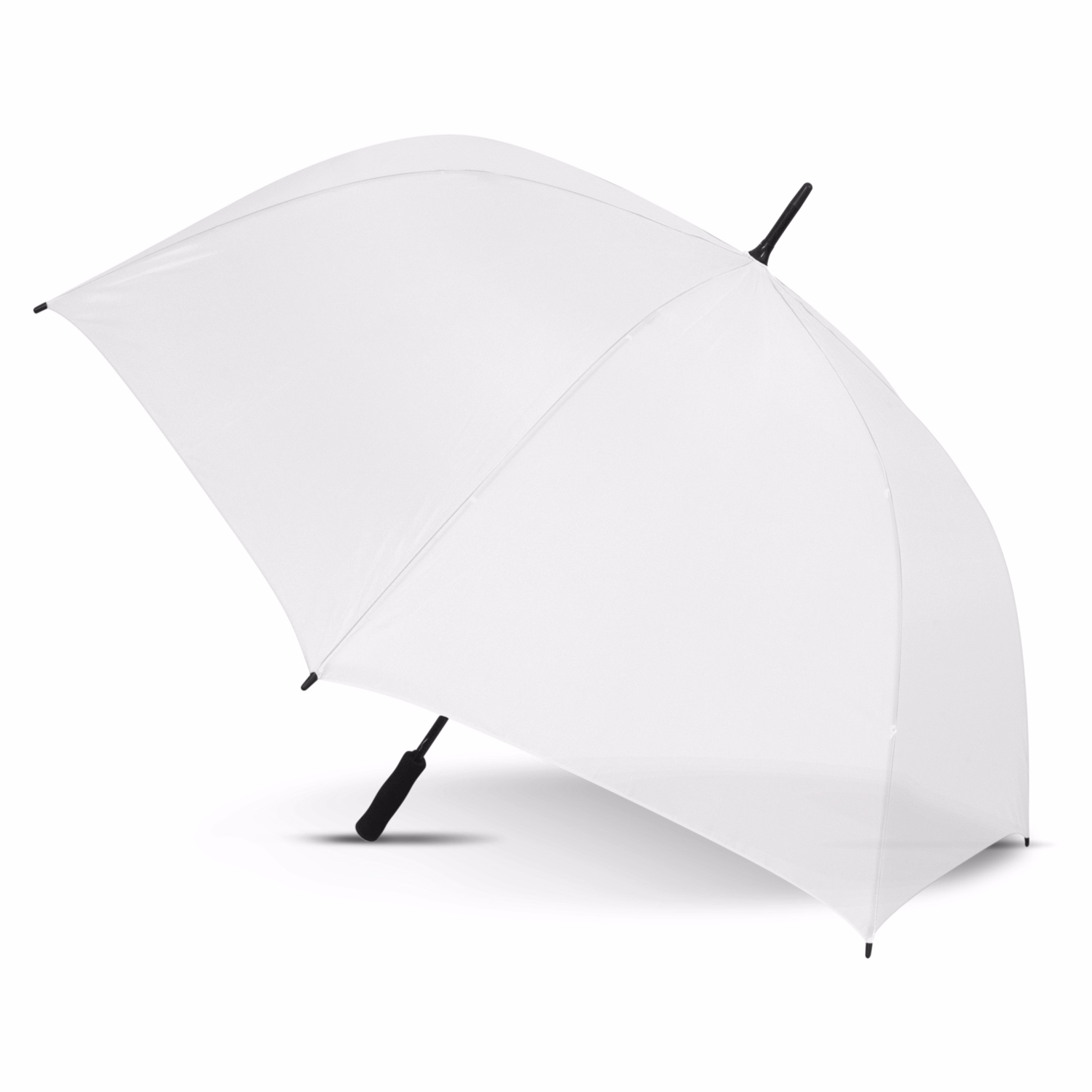 Hydra Sports umbrella in white, open profile view with black handle and tip