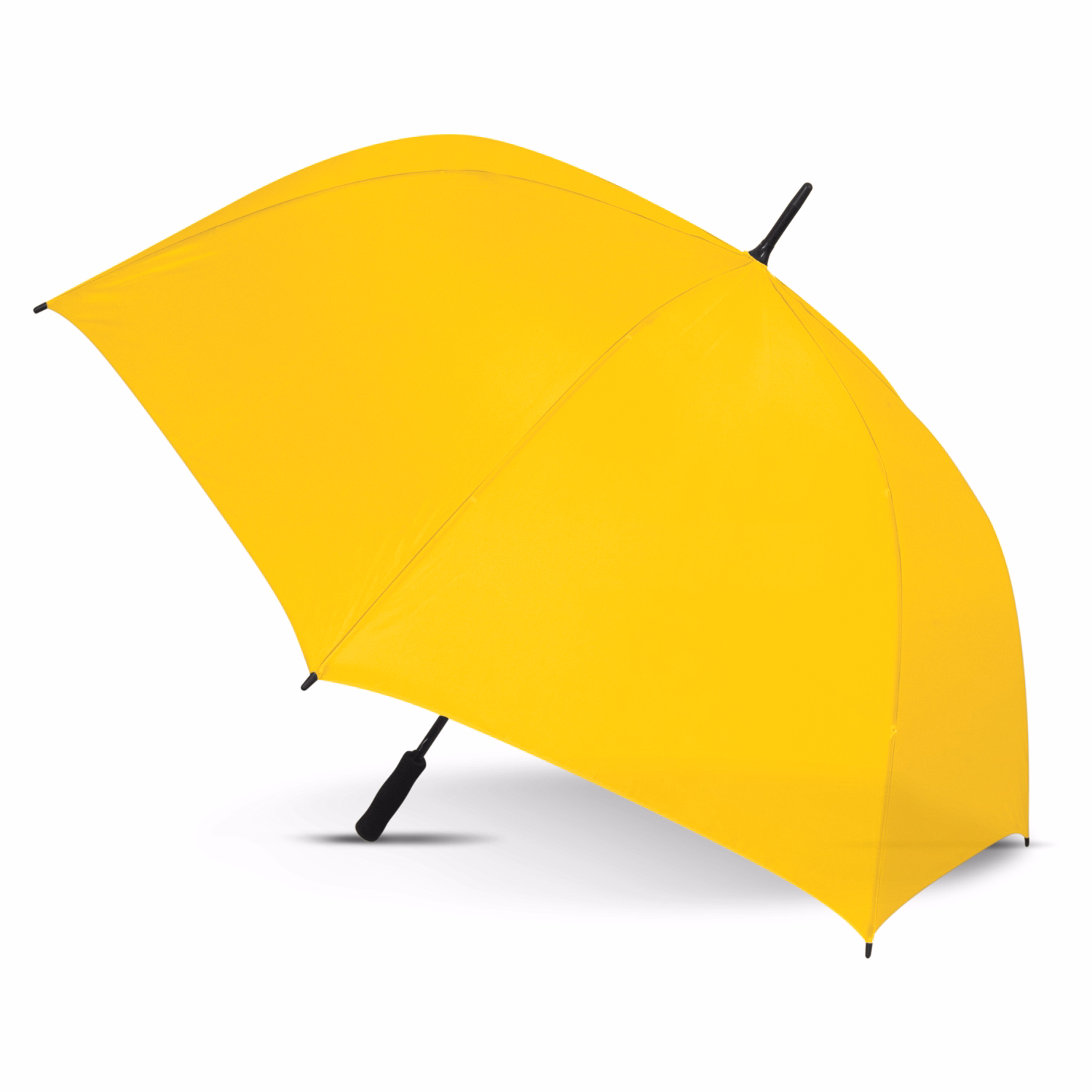 Hydra Sports umbrella in yellow, open profile view with black handle and tip