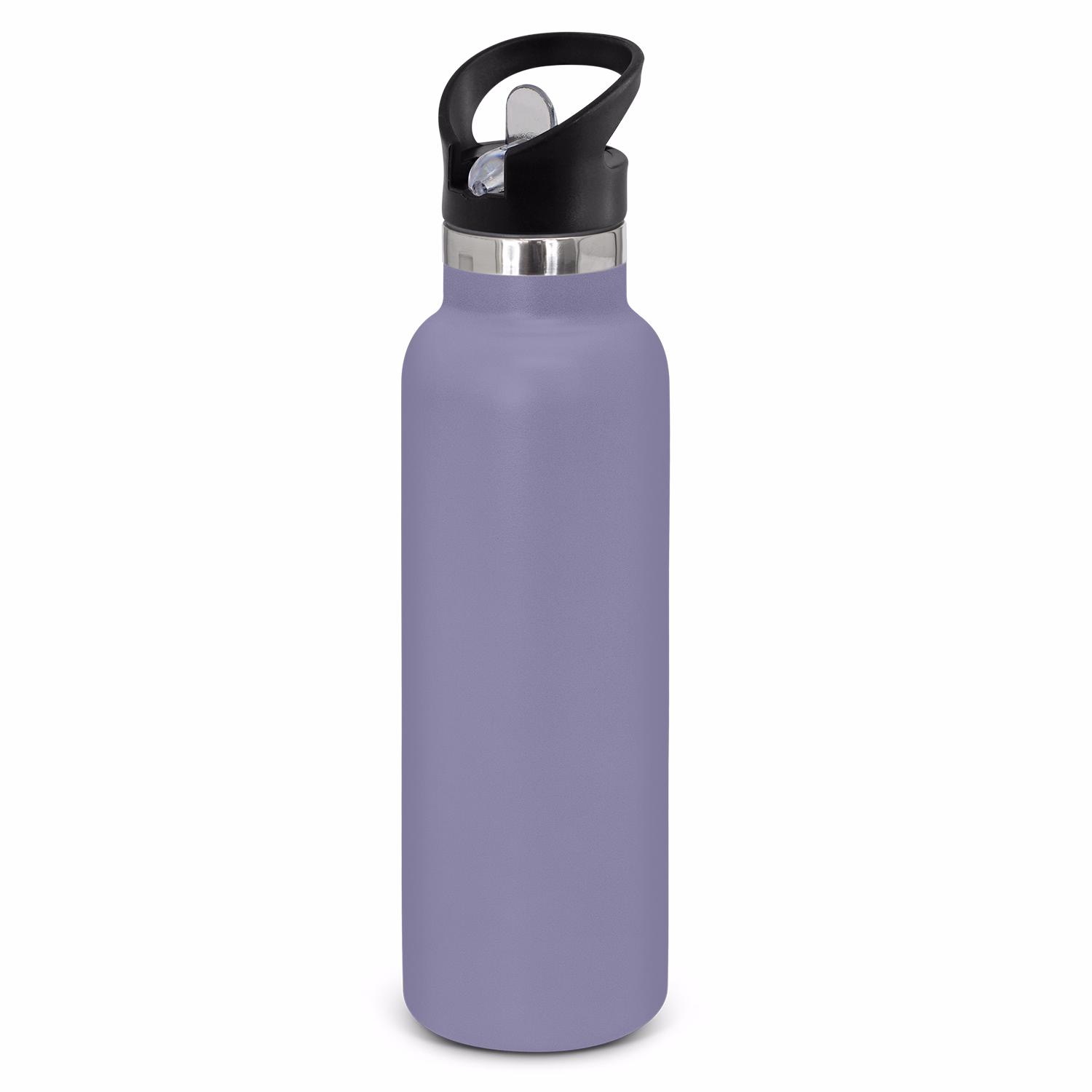 Powder coated stainless steel drink bottle with carry lid in mauve.