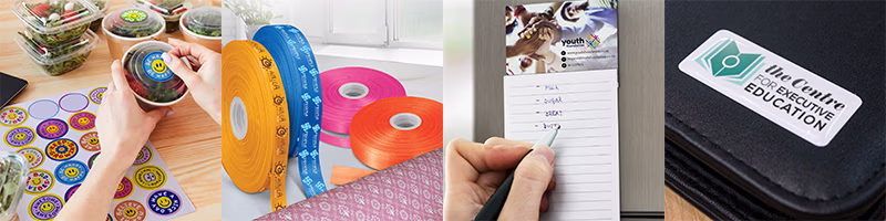Print category banner with stickers, ribbons, pad and resin sticker