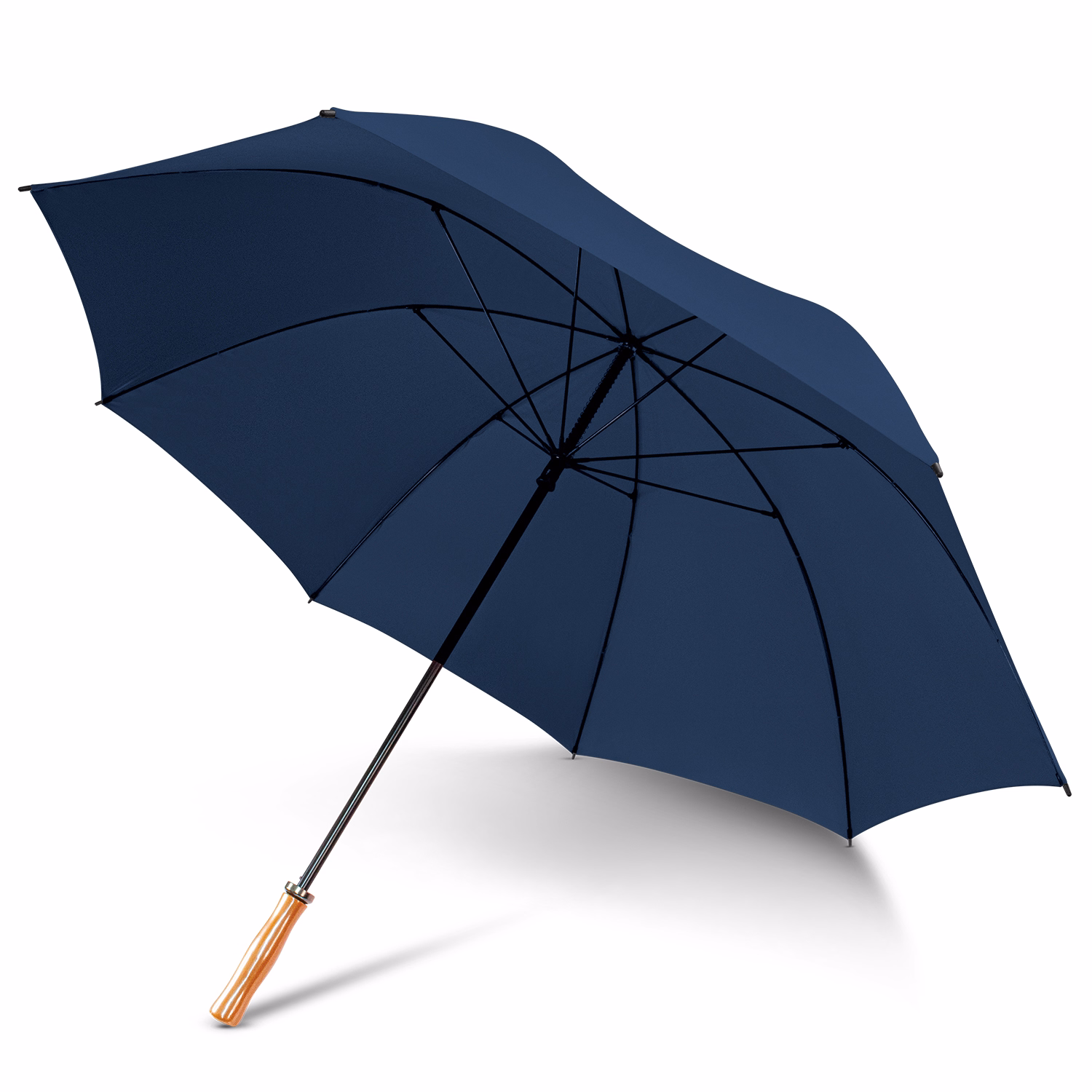 Pro Umbrella in navy, open showing inner frame and ribs