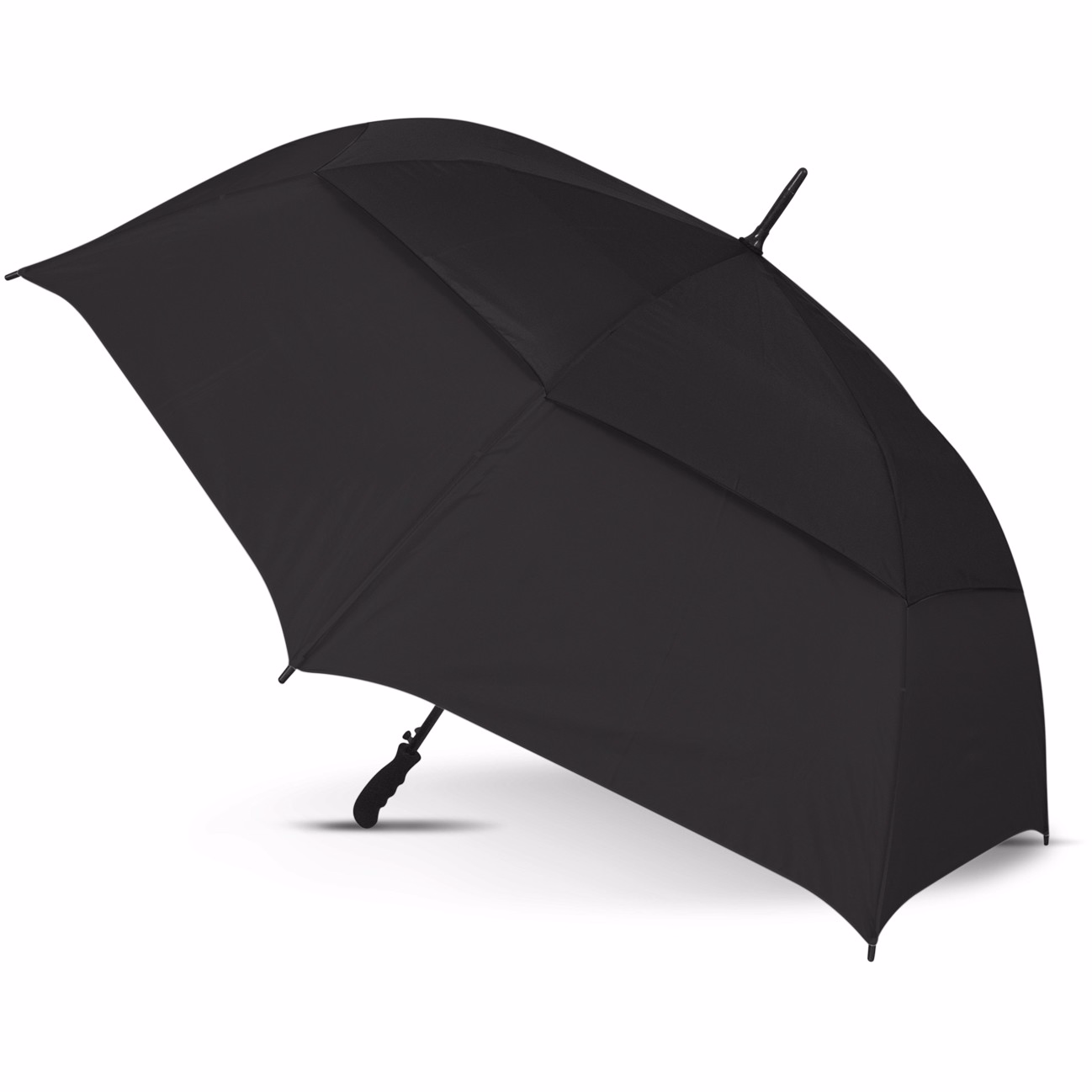 Trident Sports Umbrella in solid black colour shown open at side angle